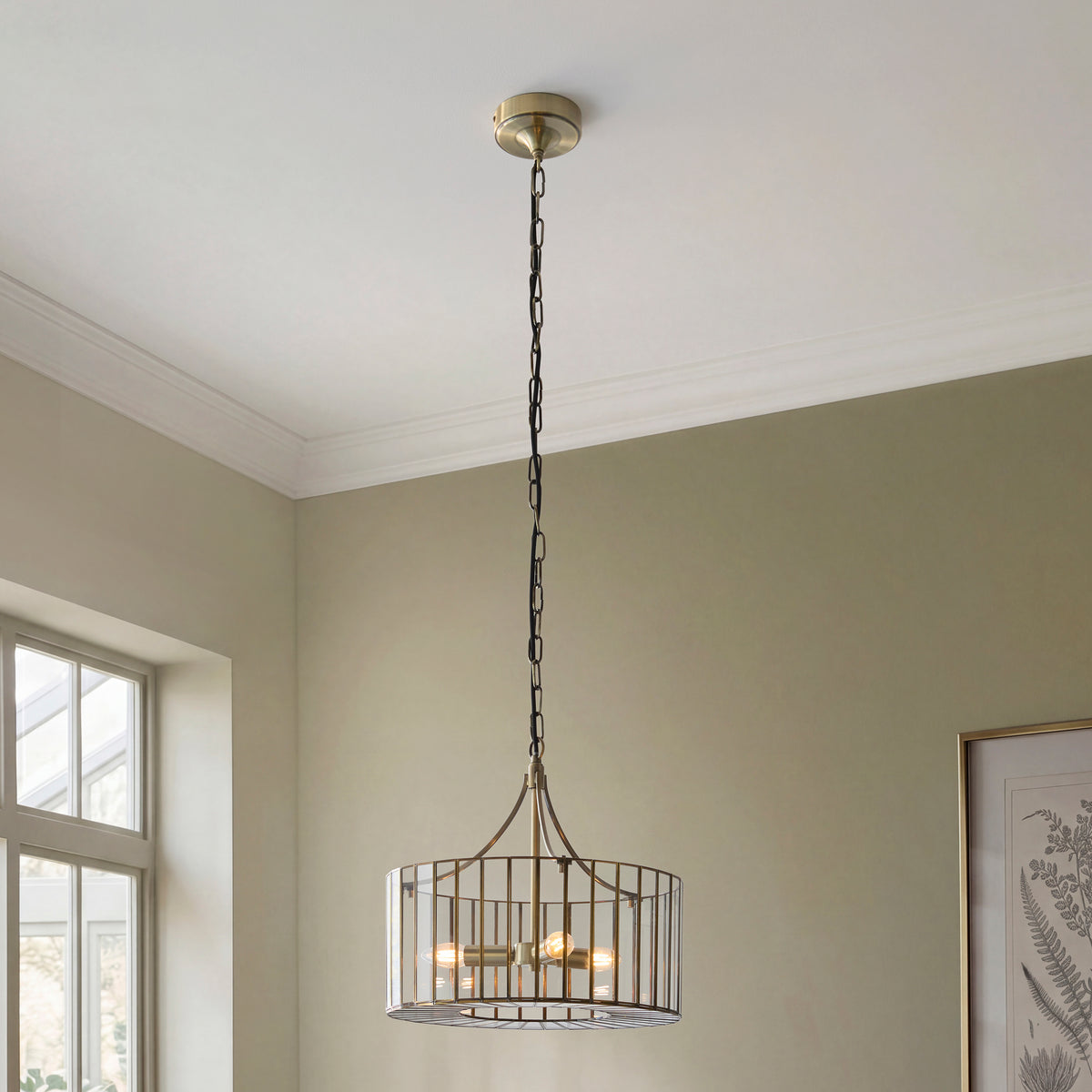 Endon Antalya 3 Light Pendant - Antique Solid Brass & Clear Glass