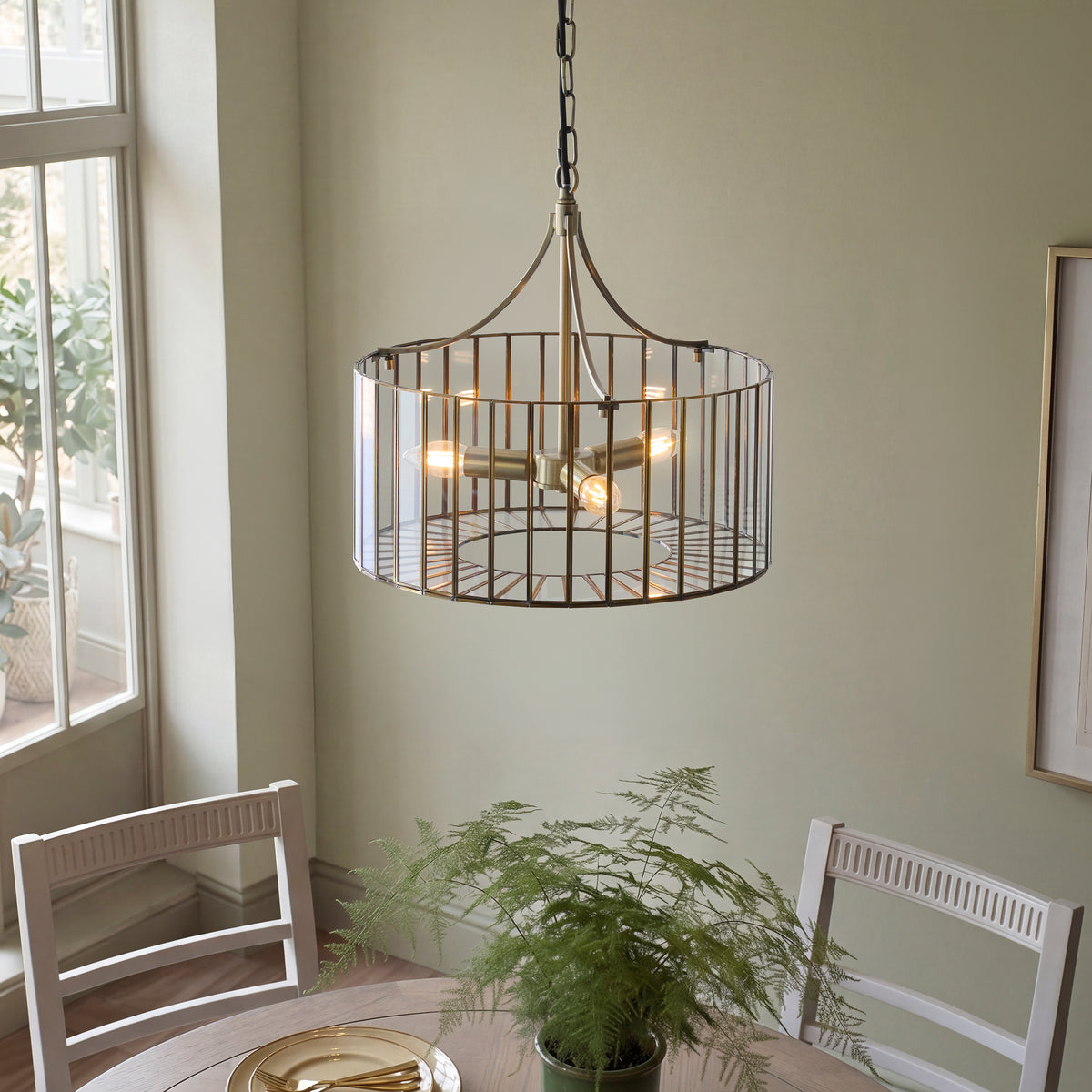 Endon Antalya 3 Light Pendant - Antique Solid Brass & Clear Glass