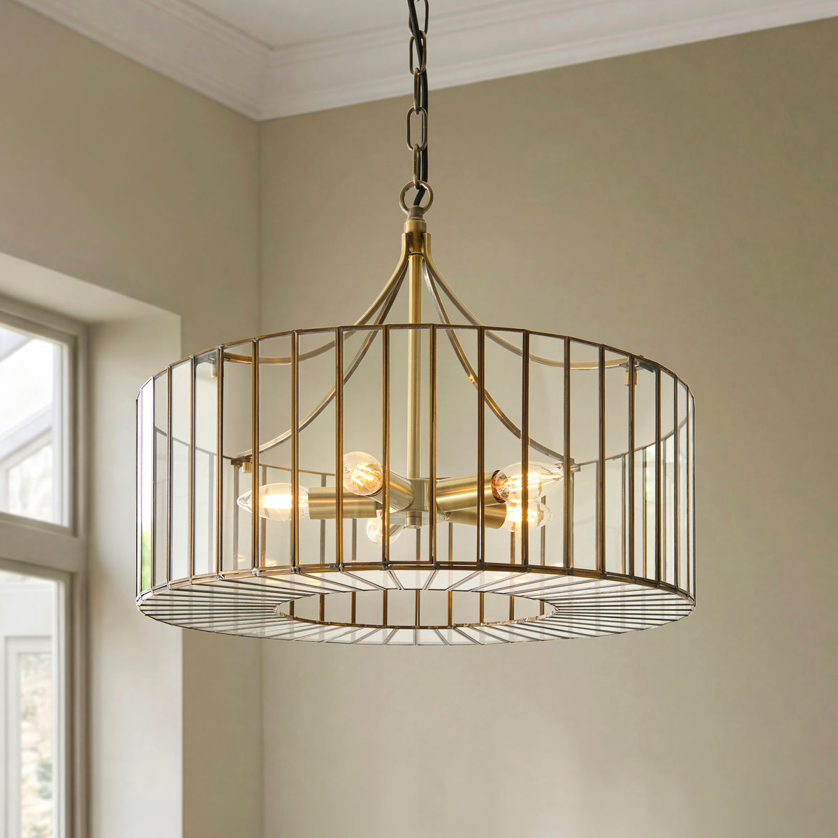 Endon Antalya 5 Light Pendant - Antique Solid Brass & Clear Glass