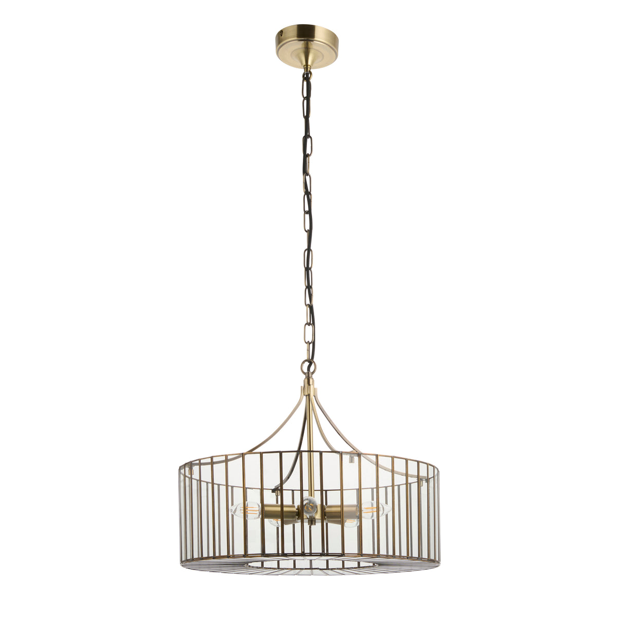 Endon Antalya 5 Light Pendant - Antique Solid Brass & Clear Glass