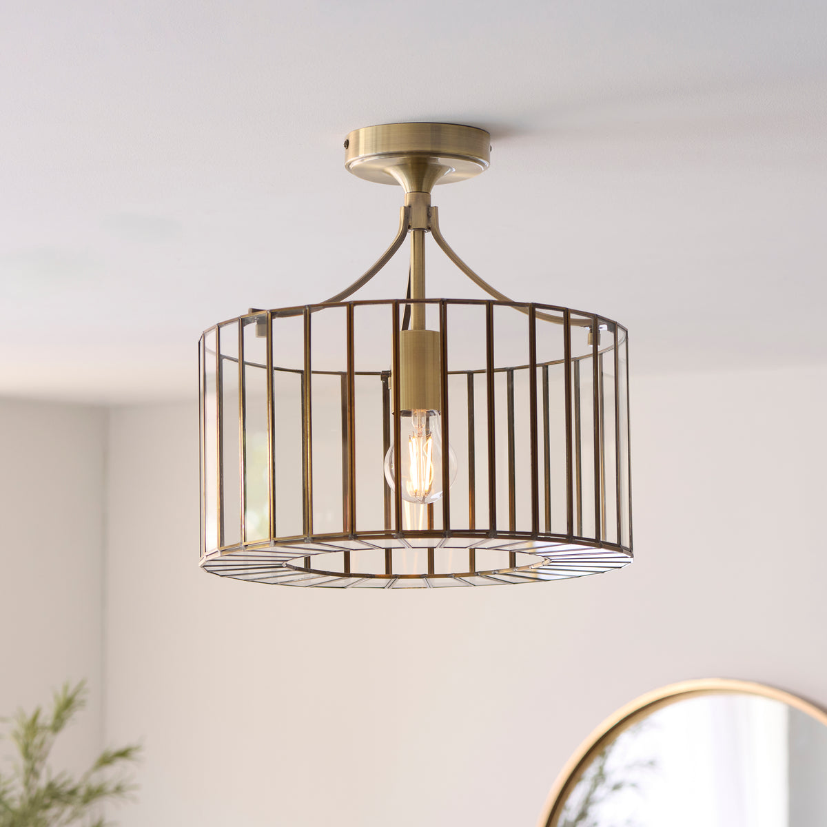 Endon Antalya Flush - Antique Solid Brass & Clear Glass