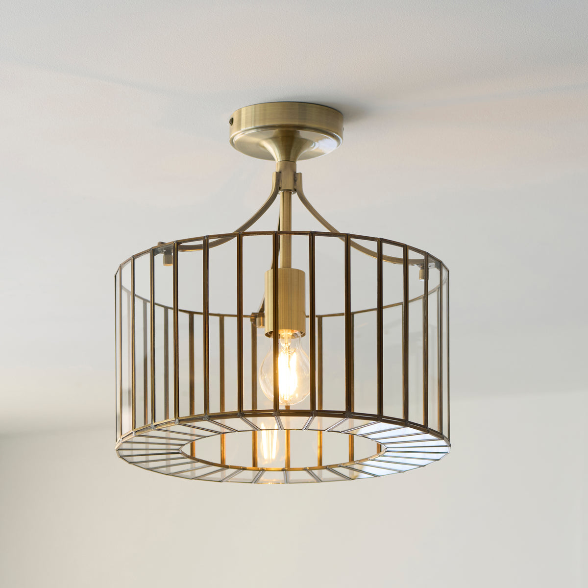 Endon Antalya Flush - Antique Solid Brass & Clear Glass