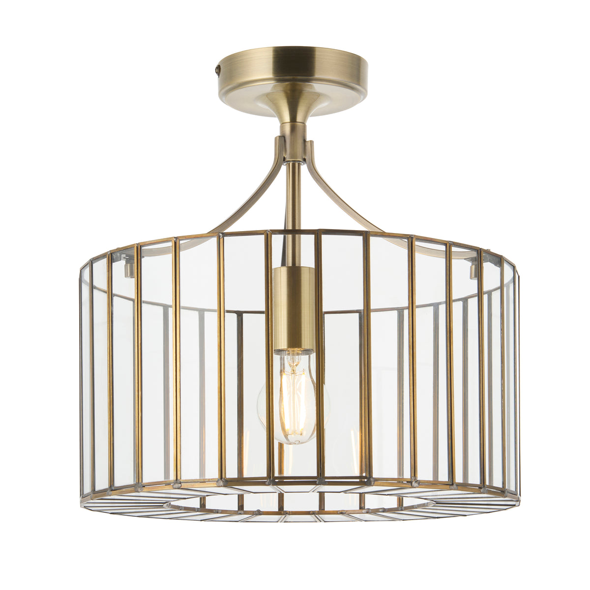 Endon Antalya Flush - Antique Solid Brass & Clear Glass