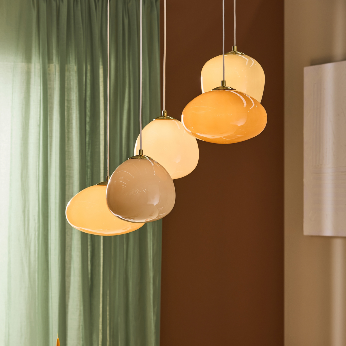 MADE.COM Adrianne Diner Cluster Pendant in Matt White with Pink & Neutral Glass Shades