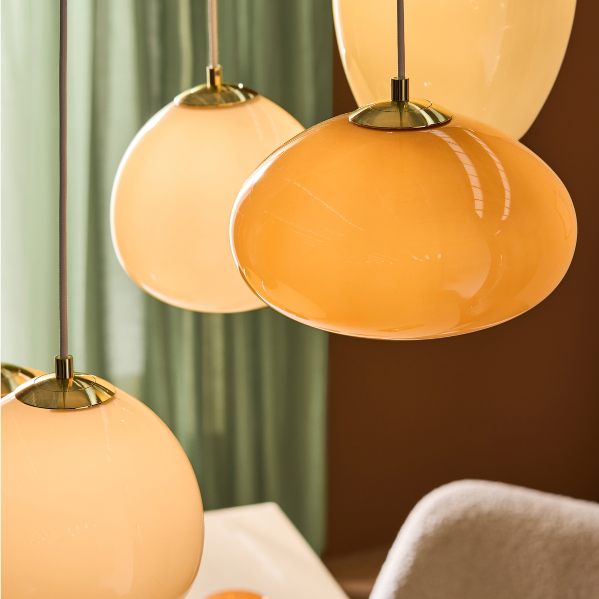 MADE.COM Adrianne Diner Cluster Pendant in Matt White with Pink & Neutral Glass Shades