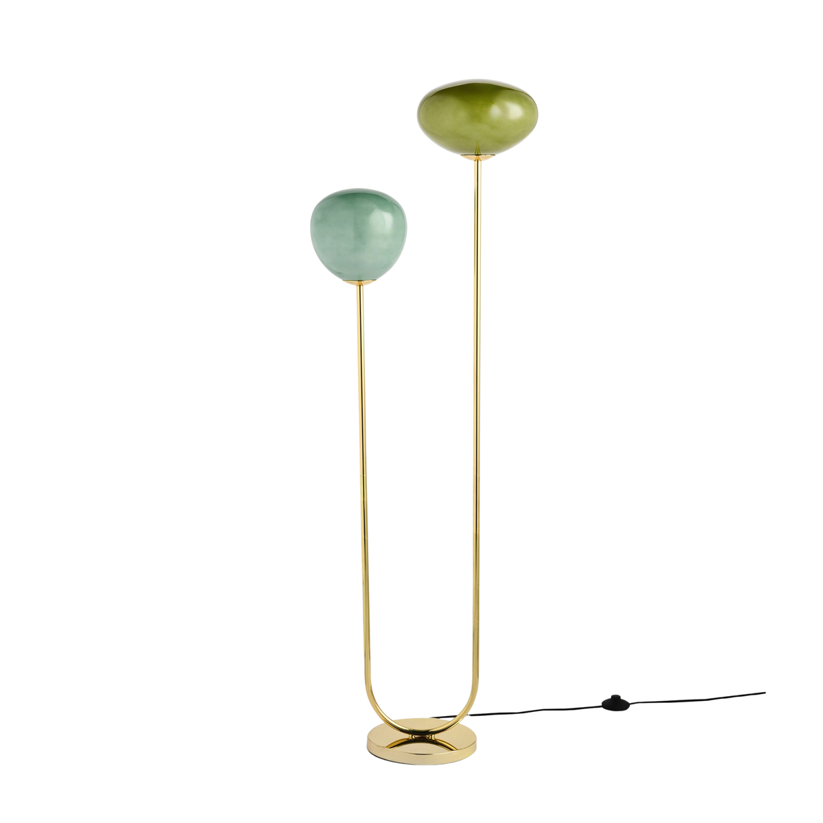 MADE.COM Adrianne Floor Lamp in Polished Brass with Tinted Green Glass Shades