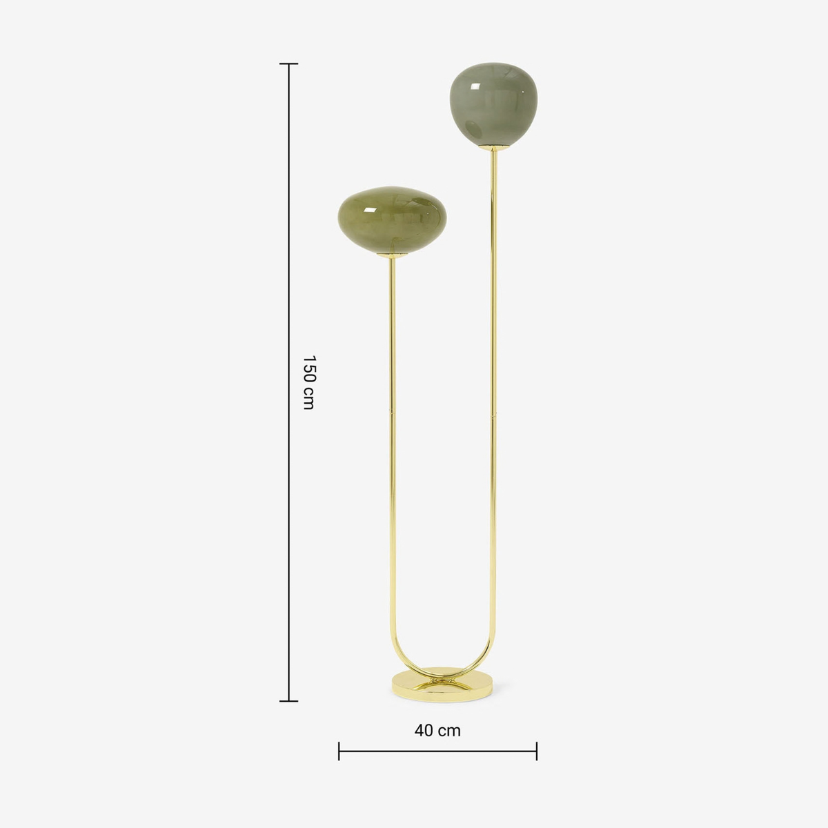 MADE.COM Adrianne Floor Lamp in Polished Brass with Tinted Green Glass Shades