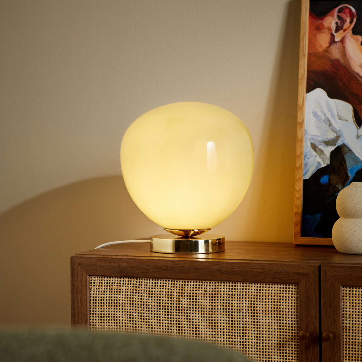 MADE.COM Adrianne Table Lamp in Polished Brass with Green Glass Shade
