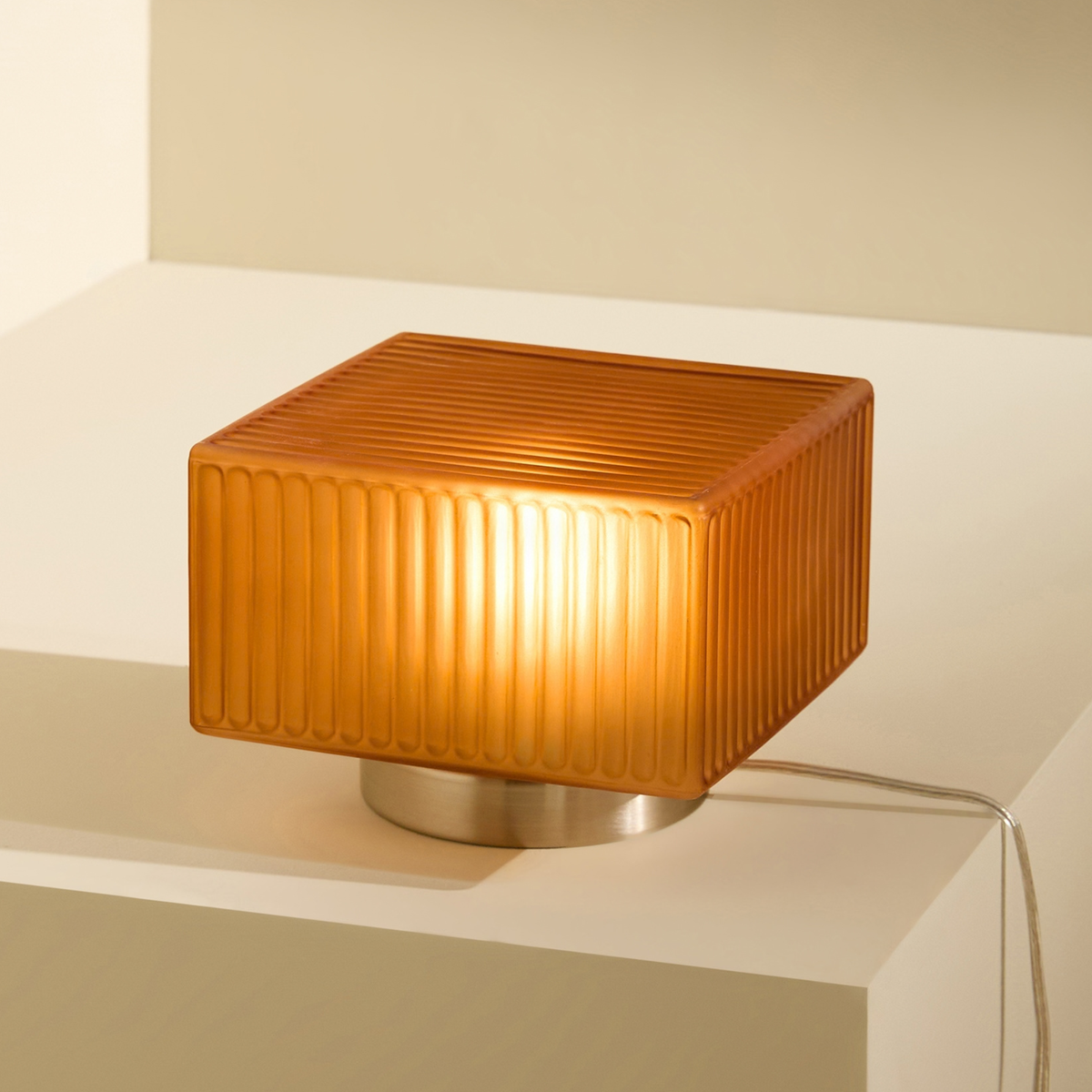 MADE.COM Alma Table Lamp in Brushed Silver with Ribbed Amber Glass Shade