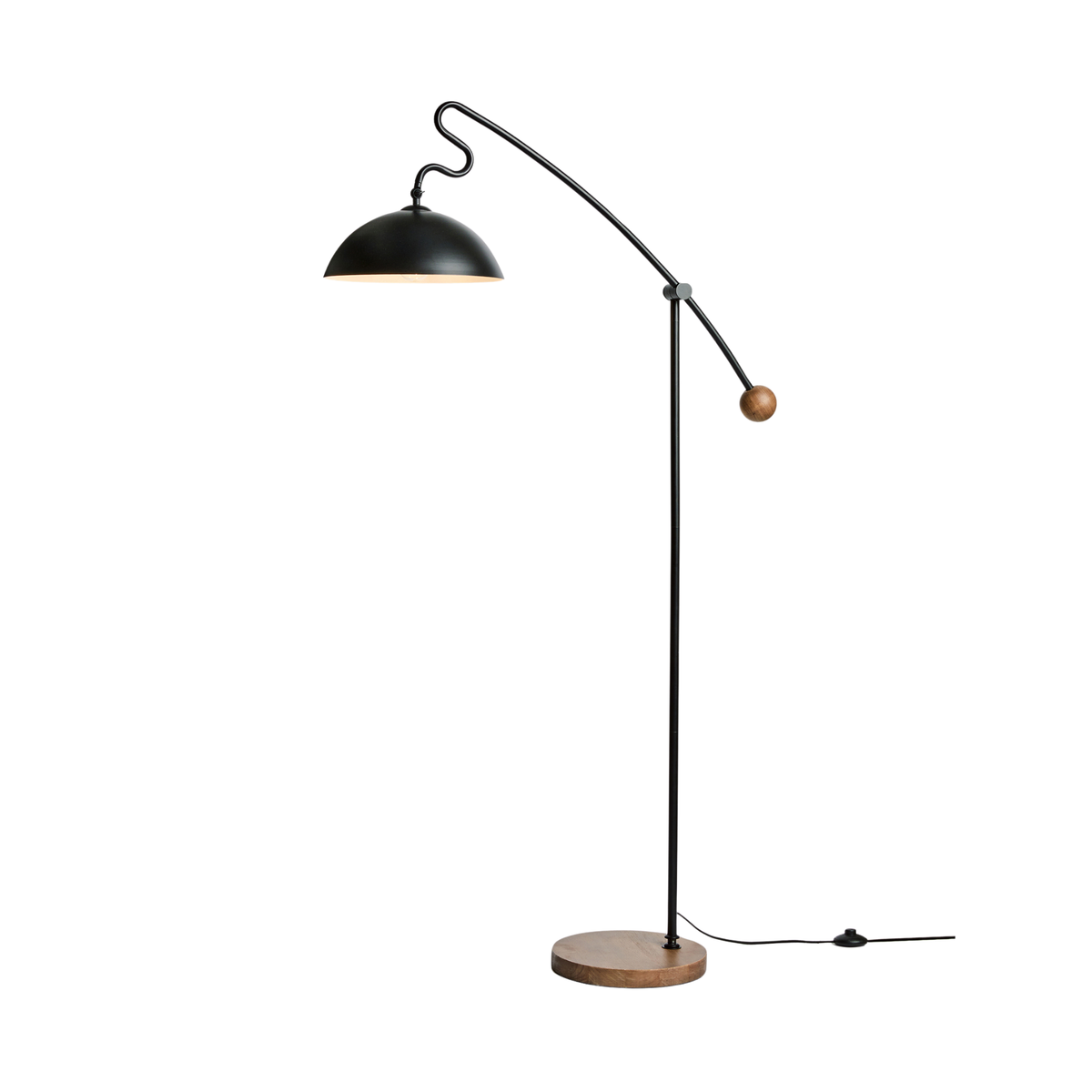 MADE.COM Avery Floor Lamp in Matt Black with Dark Stained Wood Base
