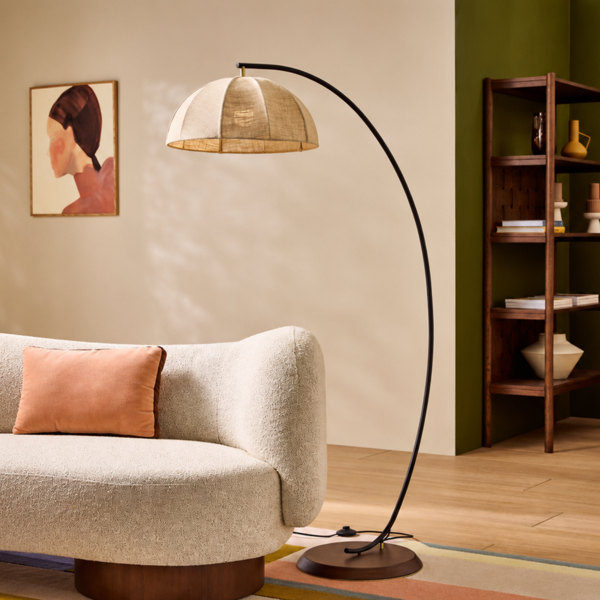 MADE.COM Benny Floor Lamp in Matt Black with Cream Linen Shade