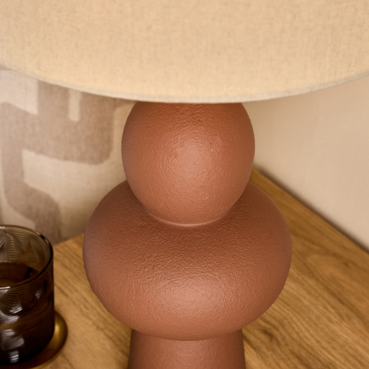 MADE.COM Freyja Ceramic Table Lamp in Brown with Cream Fabric Shade