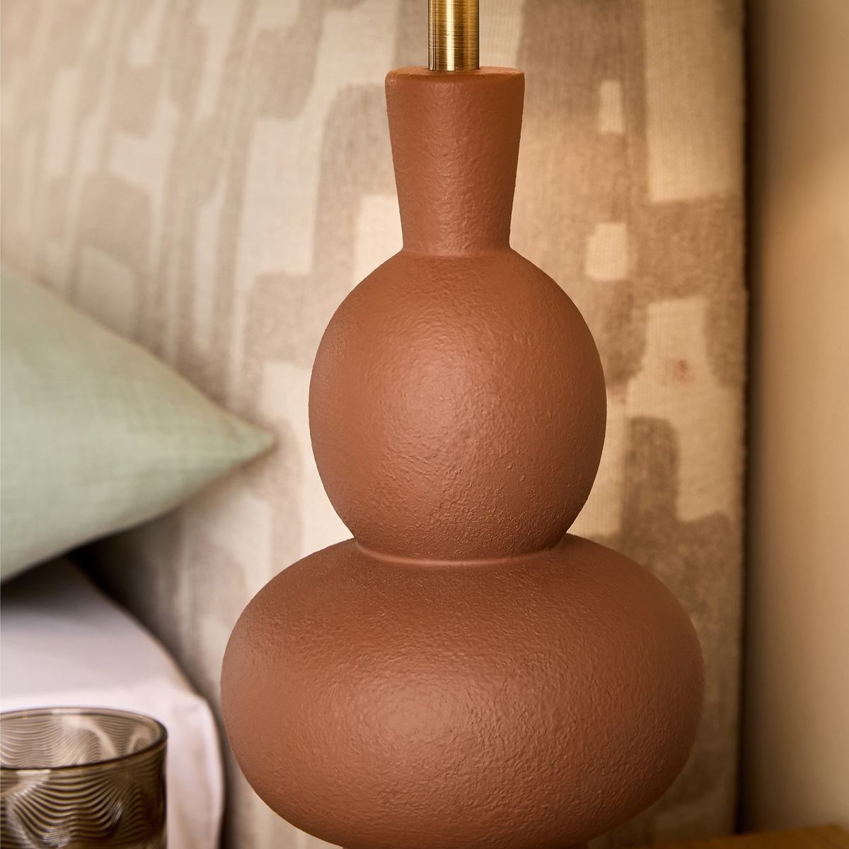 MADE.COM Freyja Ceramic Table Lamp in Brown with Cream Fabric Shade