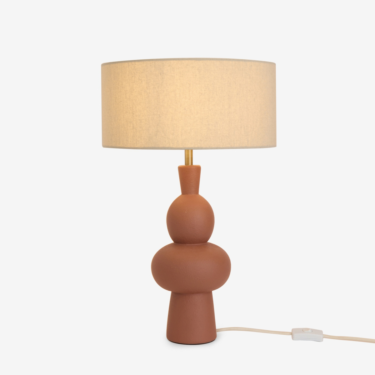 MADE.COM Freyja Ceramic Table Lamp in Brown with Cream Fabric Shade