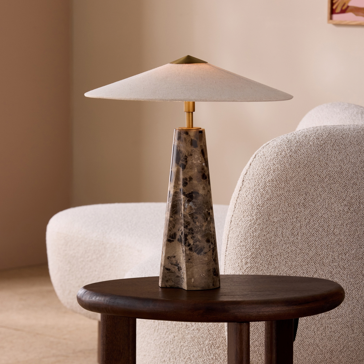 MADE.COM Heath Marble Table Lamp in Black & Brown Marble with Linen Shade