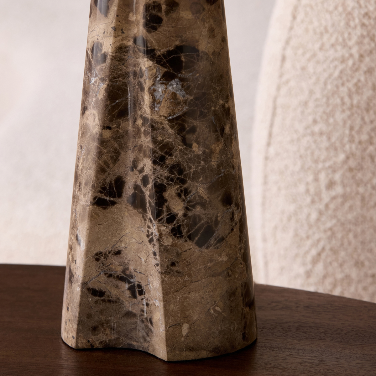 MADE.COM Heath Marble Table Lamp in Black & Brown Marble with Linen Shade