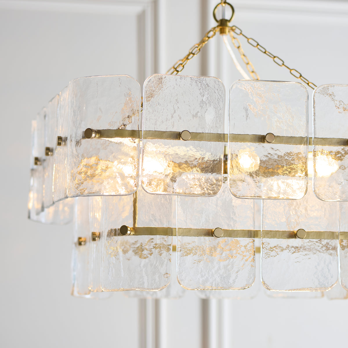 Endon Venice 6 Light Pendant - Brushed Aged Brass Plate & Clear Handmade Textured Glass