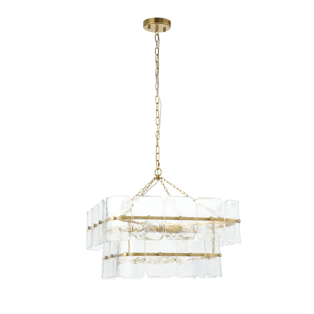 Endon Venice 6 Light Pendant - Brushed Aged Brass Plate & Clear Handmade Textured Glass