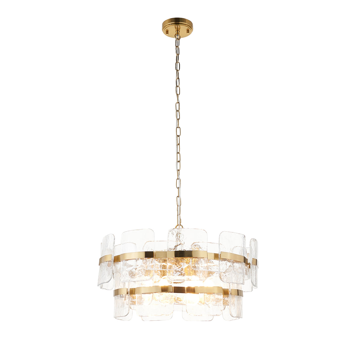 Endon Ancara 6 Light Pendant - Brushed Aged Brass Plate & Clear Handmade Textured Glass