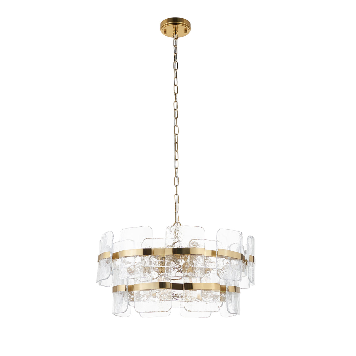 Endon Ancara 6 Light Pendant - Brushed Aged Brass Plate & Clear Handmade Textured Glass