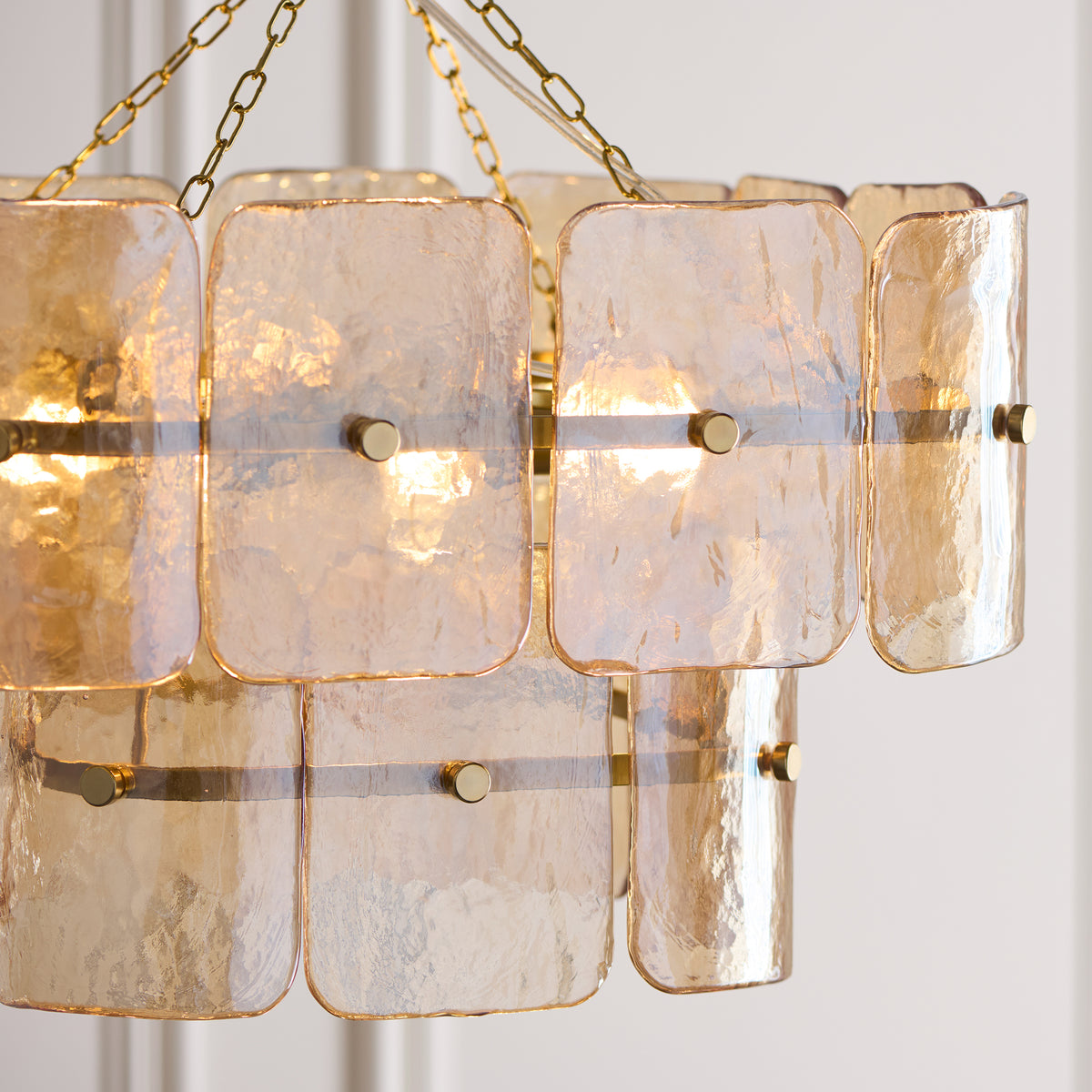 Endon Venice 4 Light Pendant - Brushed Aged Brass Plate & Champagne Handmade Textured Glass