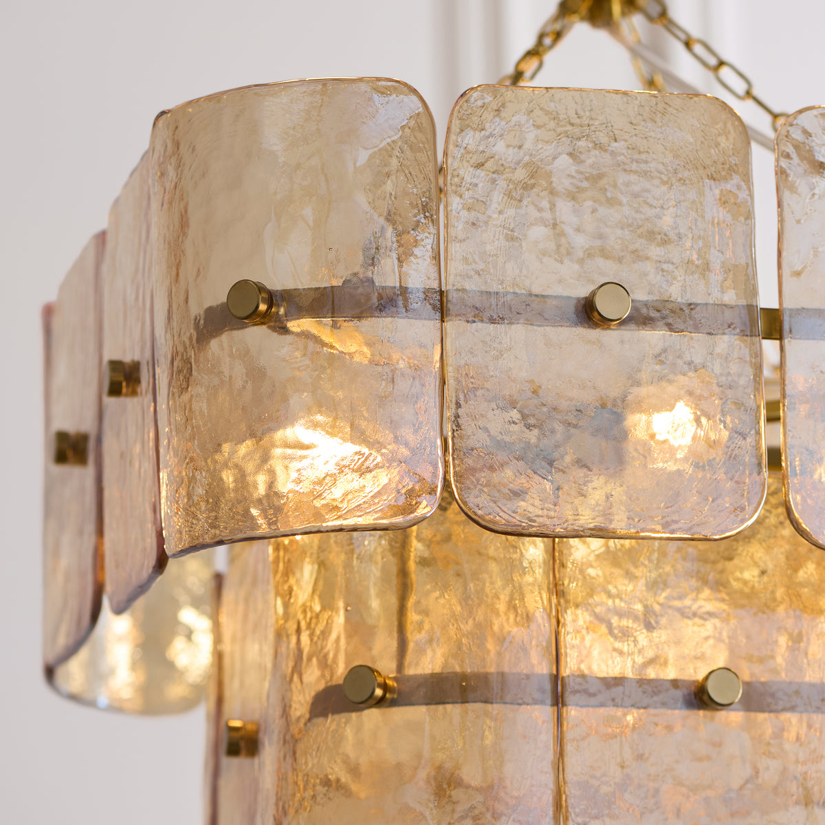 Endon Venice 4 Light Pendant - Brushed Aged Brass Plate & Champagne Handmade Textured Glass
