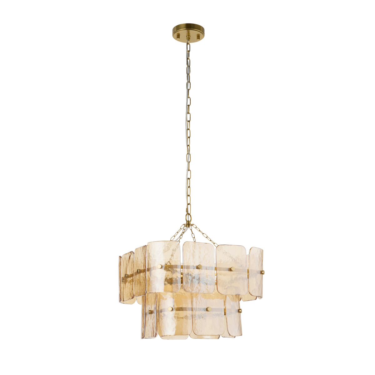 Endon Venice 4 Light Pendant - Brushed Aged Brass Plate & Champagne Handmade Textured Glass