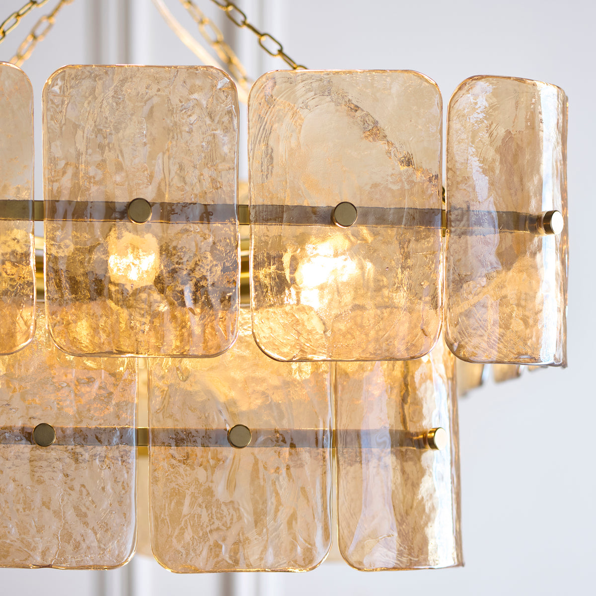 Endon Venice 6 Light Pendant - Brushed Aged Brass Plate & Champagne Handmade Textured Glass