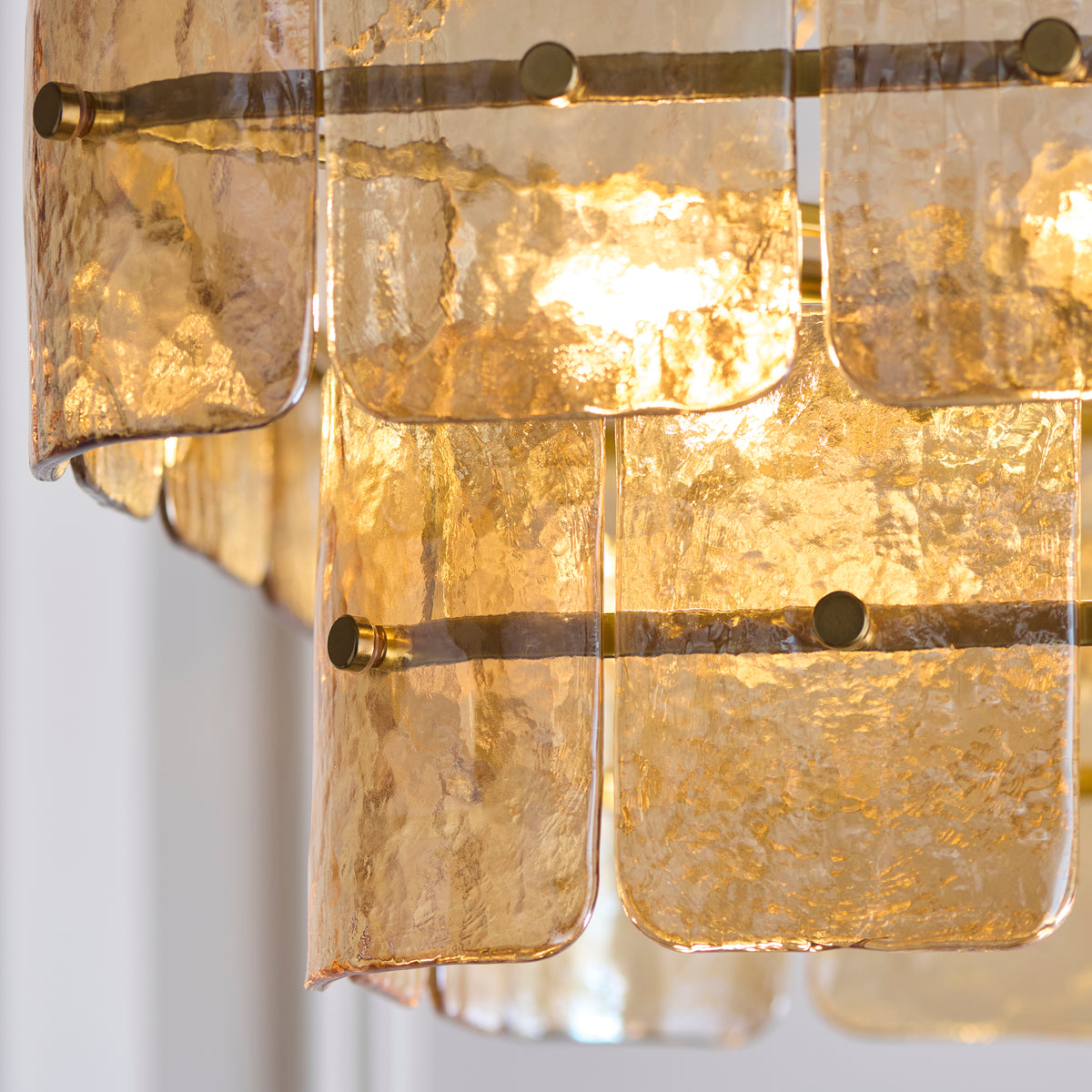Endon Venice 6 Light Pendant - Brushed Aged Brass Plate & Champagne Handmade Textured Glass