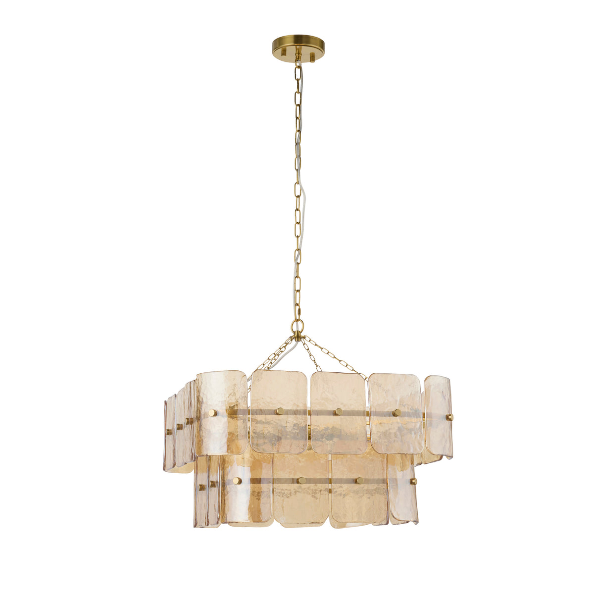 Endon Venice 6 Light Pendant - Brushed Aged Brass Plate & Champagne Handmade Textured Glass