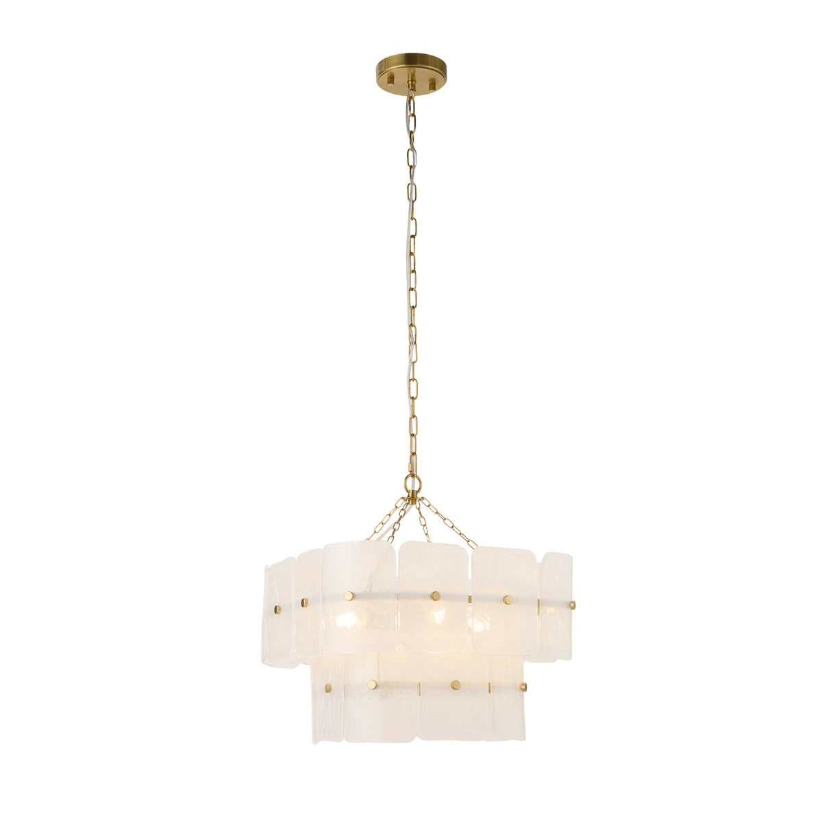 Endon Venice 4 Light Pendant - Brushed Aged Brass Plate & White Handmade Textured Glass