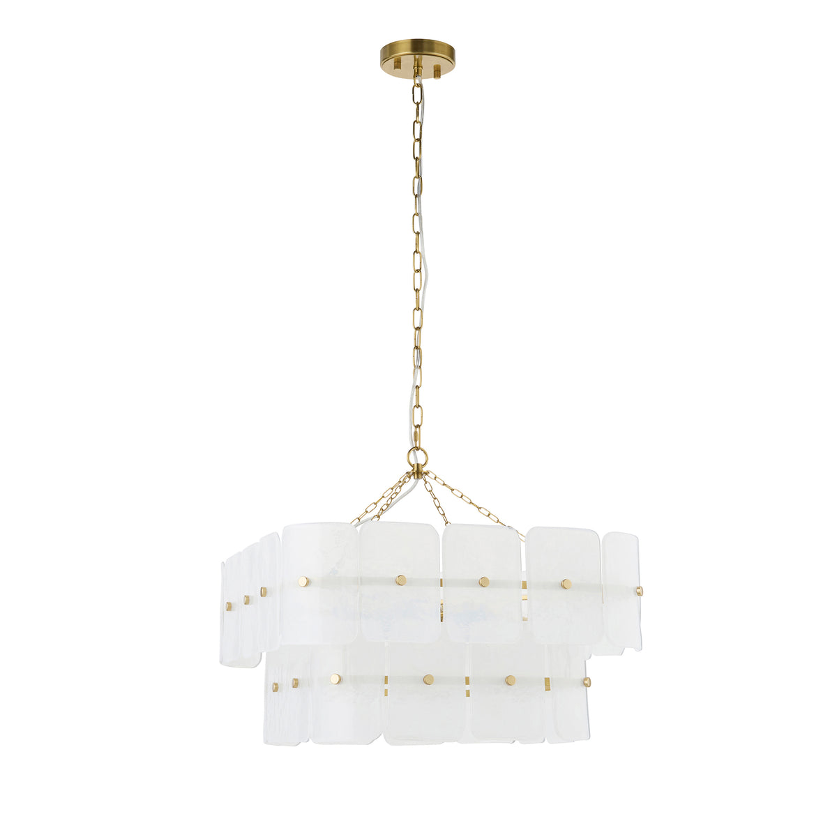 Endon Venice 6 Light Pendant - Brushed Aged Brass Plate & White Handmade Textured Glass