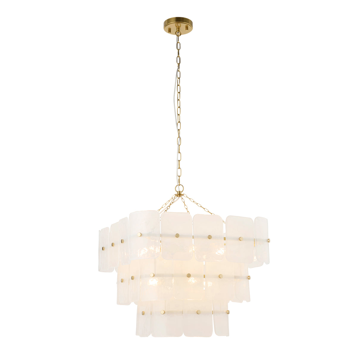 Endon Venice 10 Light Pendant - Brushed Aged Brass Plate & White Handmade Textured Glass
