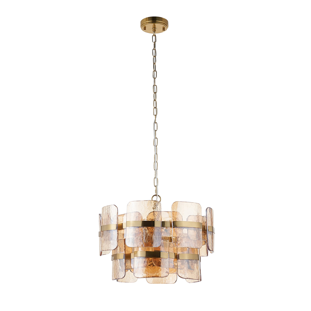 Endon Ancara 3 Light Pendant - Brushed Aged Brass Plate & Champagne Handmade Textured Glass