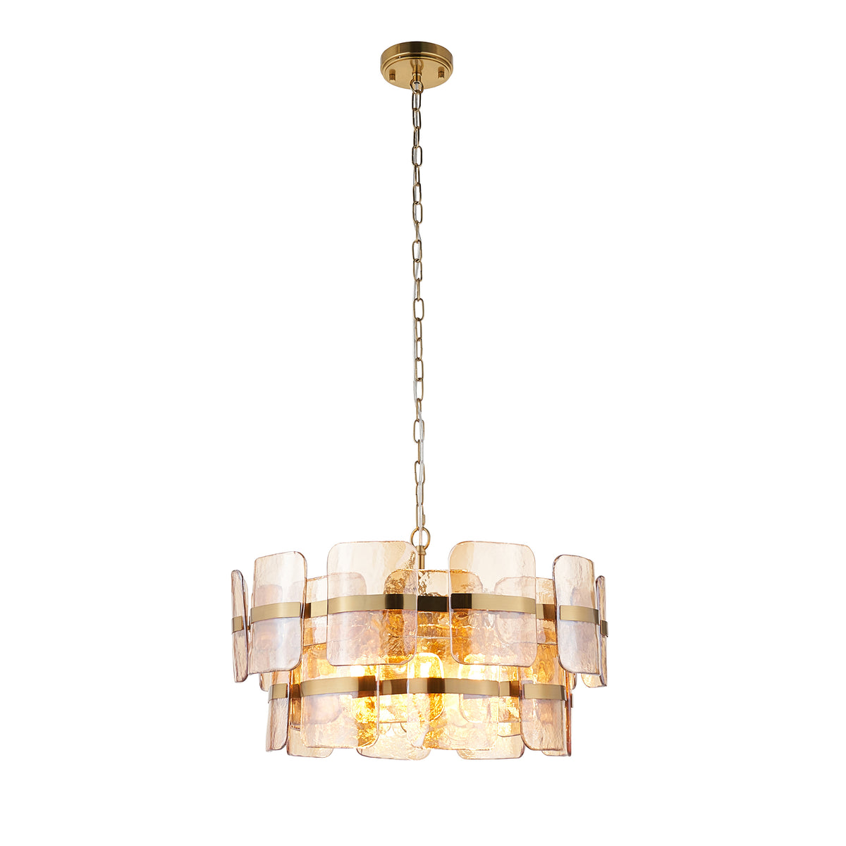 Endon Ancara 6 Light Pendant - Brushed Aged Brass Plate & Champagne Handmade Textured Glass