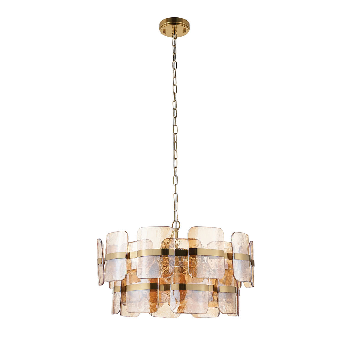 Endon Ancara 6 Light Pendant - Brushed Aged Brass Plate & Champagne Handmade Textured Glass