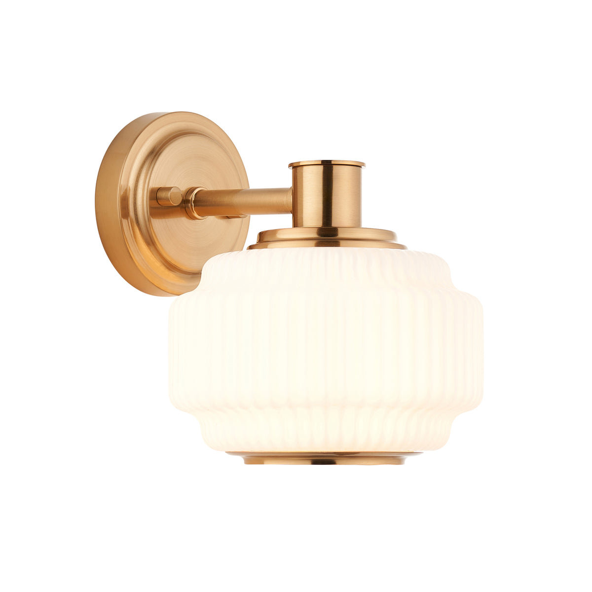 Endon Evora Wall Light - Brushed Aged Brass Plate & Opal Ribbed Glass