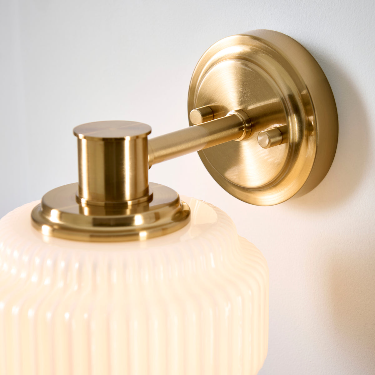 Endon Evora Wall Light - Brushed Aged Brass Plate & Opal Ribbed Glass