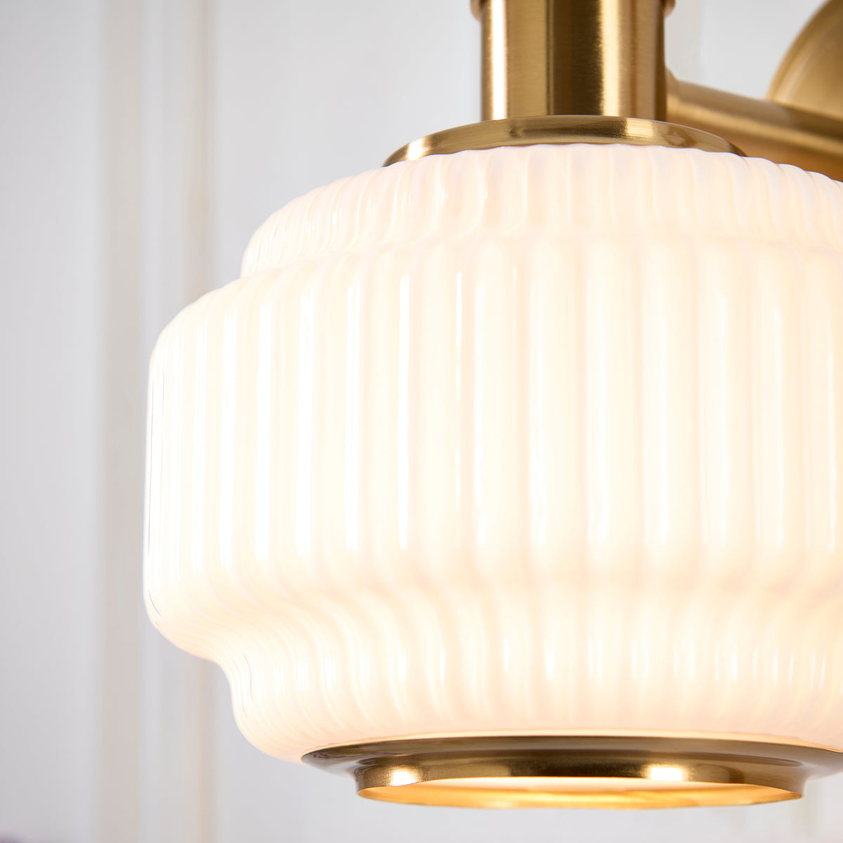 Endon Evora Wall Light - Brushed Aged Brass Plate & Opal Ribbed Glass