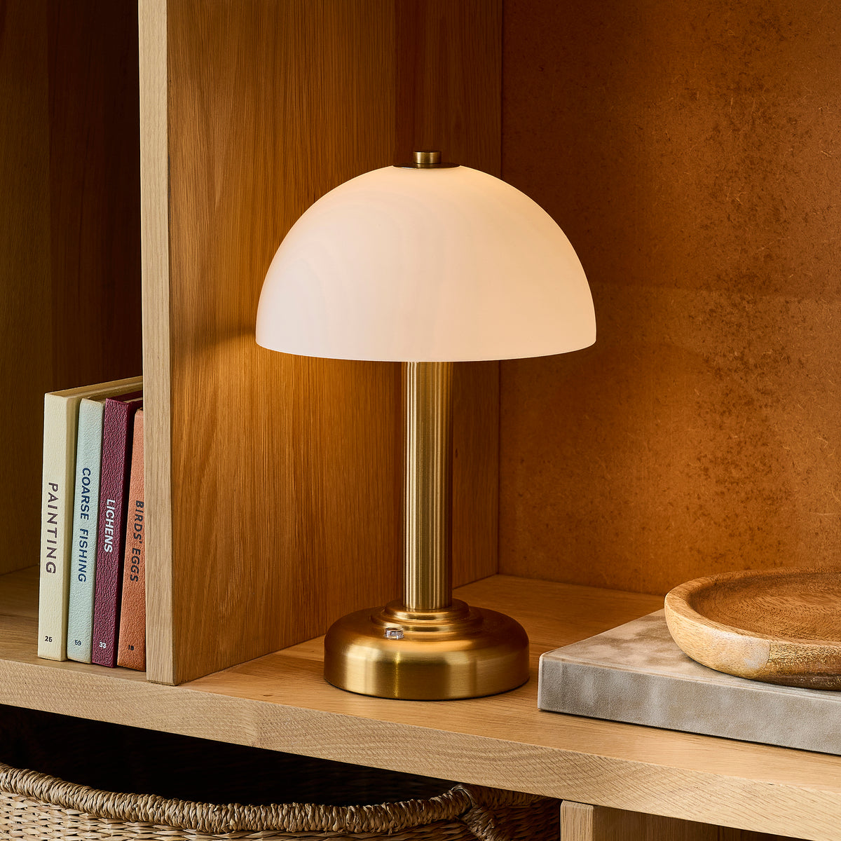 Endon Bridport Rechargeable Table Light - Warm Brass Plate & Matt Opal Glass