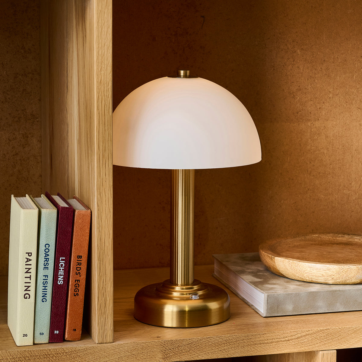 Endon Bridport Rechargeable Table Light - Warm Brass Plate & Matt Opal Glass