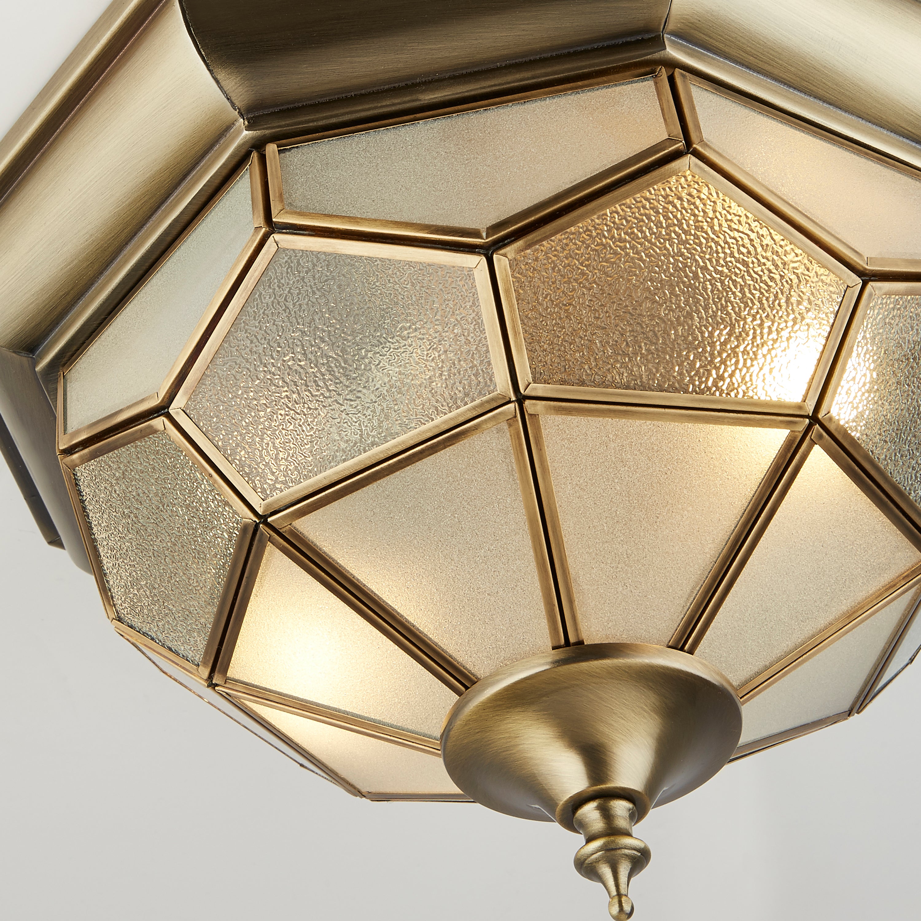 Searchlight Angela Antique Brass Flush Light Fitting With Clear, Frosted And Sanded Glass