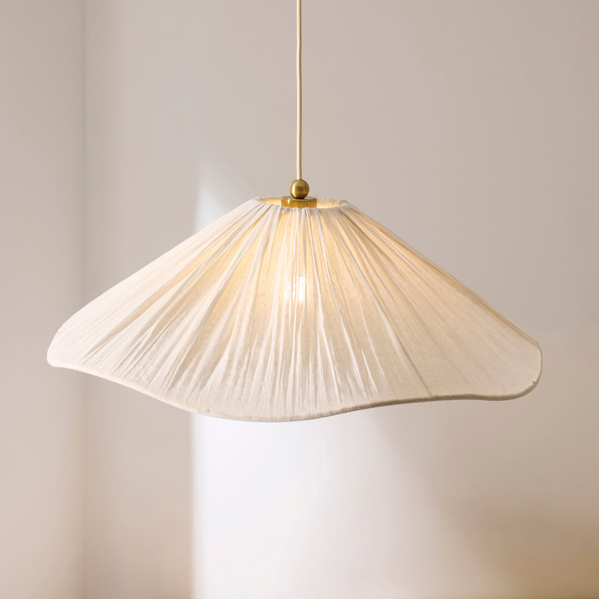Endon Isabella Grand Pendant - Brushed Aged Brass Plate & Vintage White Fabric