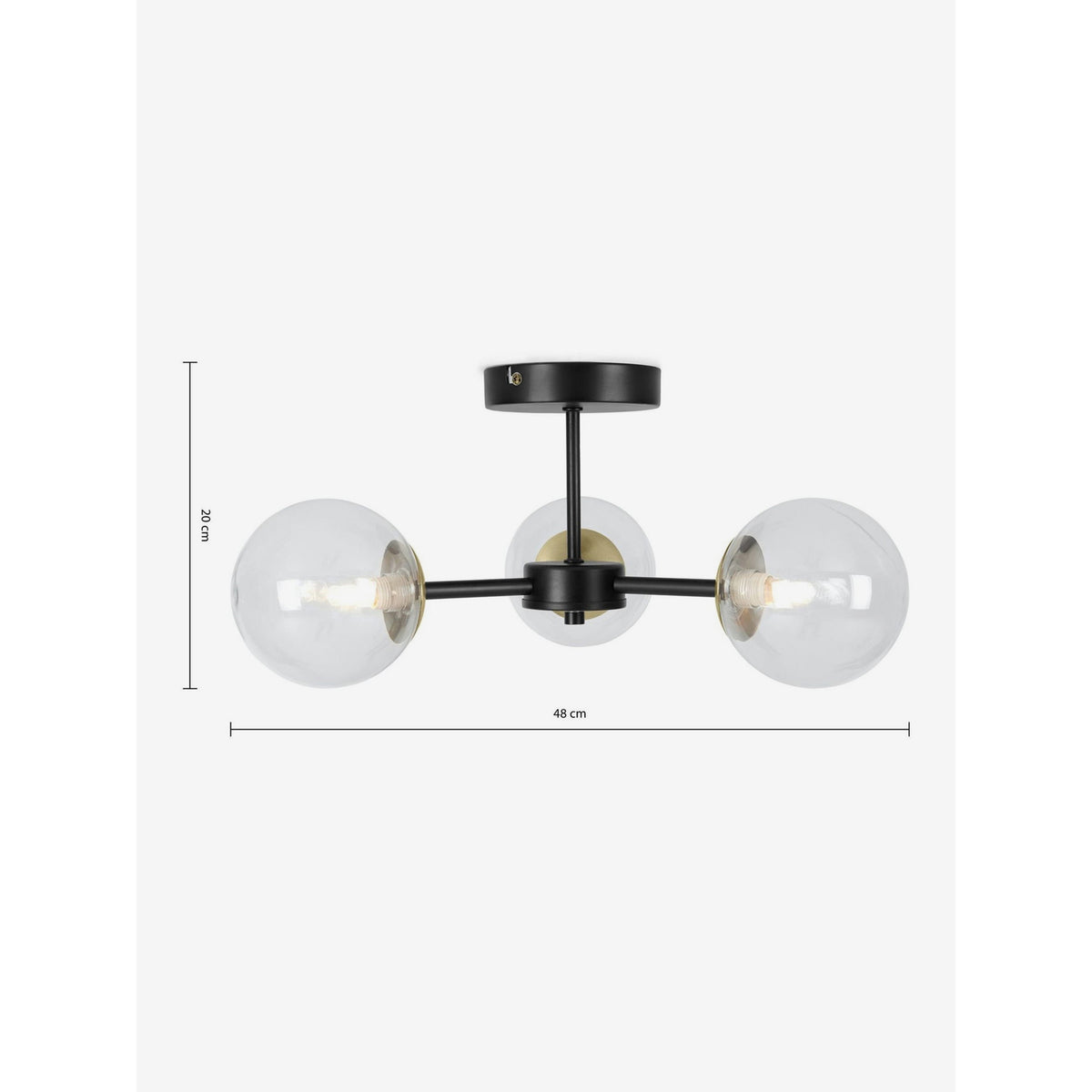 MADE.COM Globe 3 Light Flush Ceiling Light - Black & Antique Brass