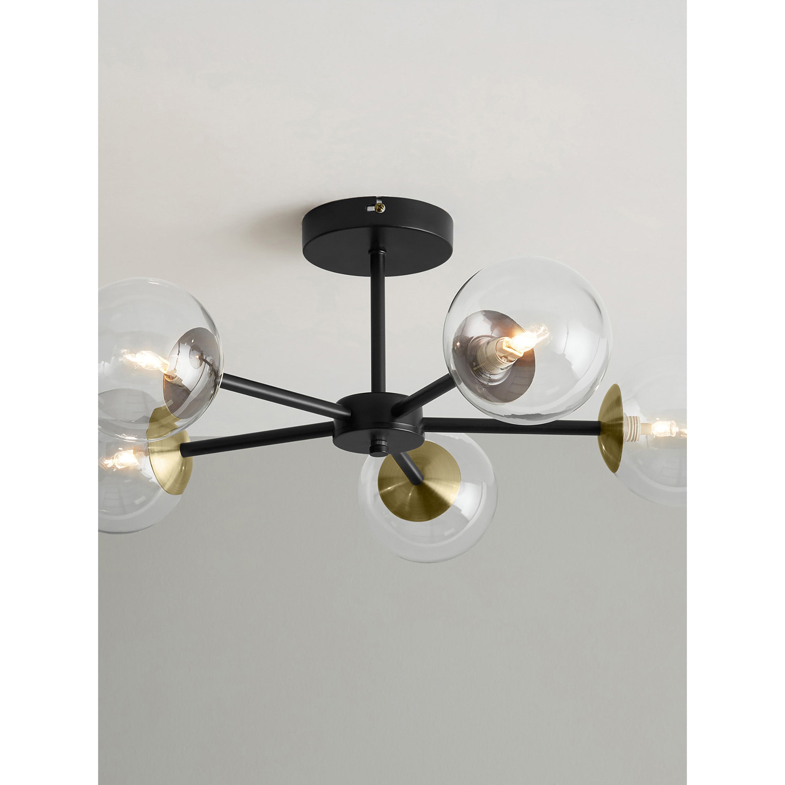 MADE.COM Globe 5 Light Flush Ceiling Light - Black & Antique Brass
