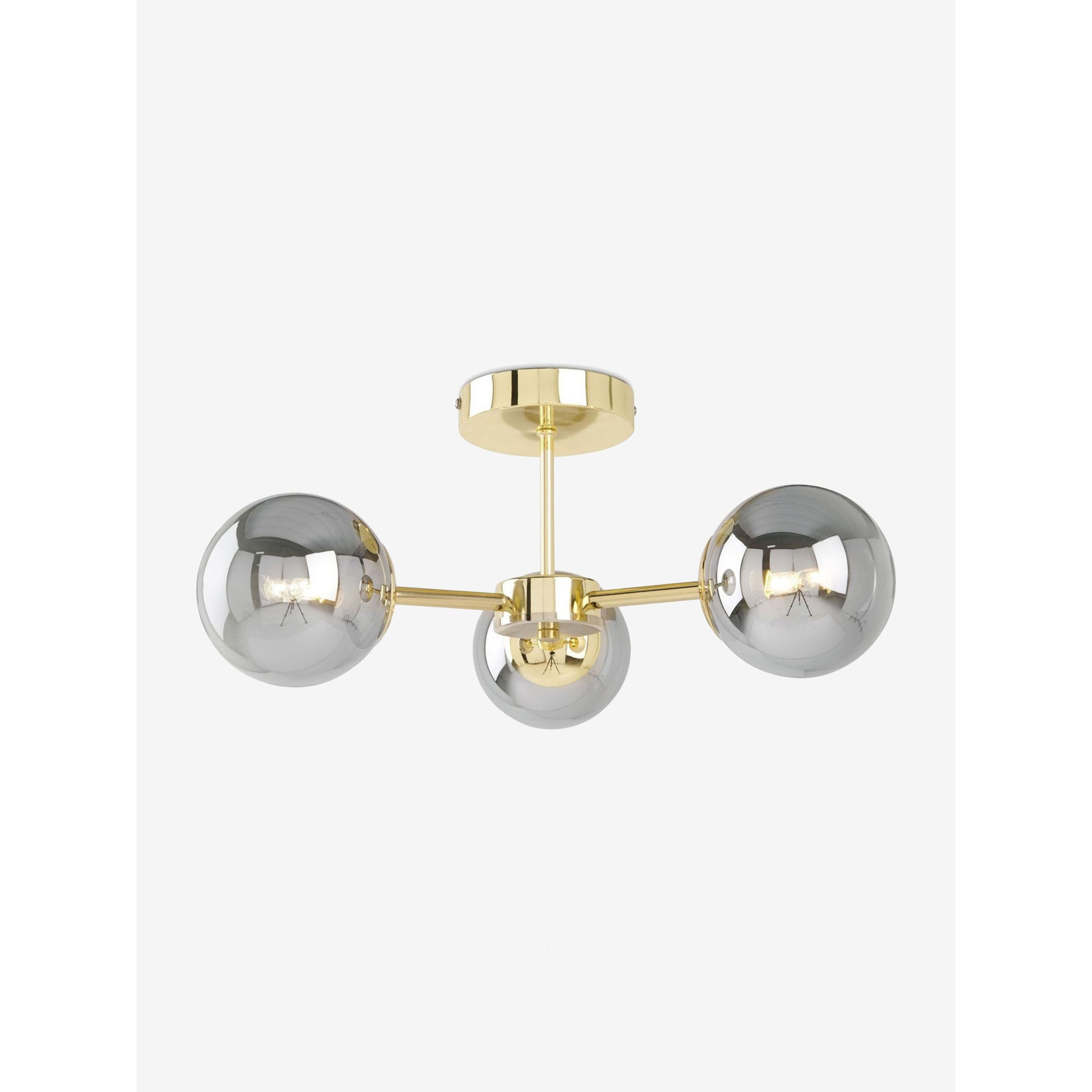 MADE.COM Globe 3 Light Flush Ceiling Light - Brass & Smoked Glass