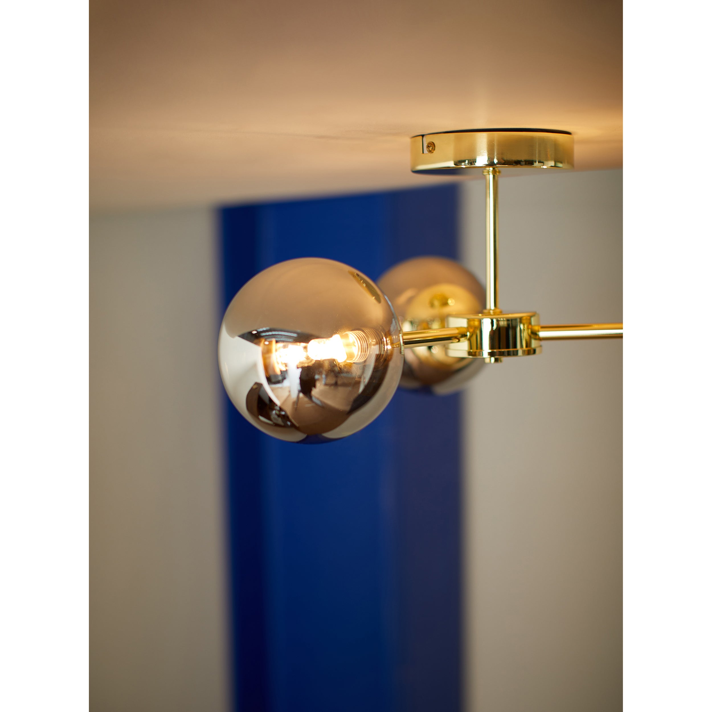 MADE.COM Globe 3 Light Flush Ceiling Light - Brass & Smoked Glass