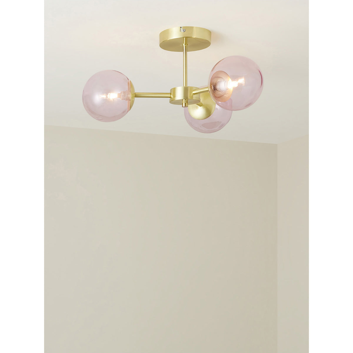 MADE.COM Globe 3 Light Flush Ceiling Light - Pink