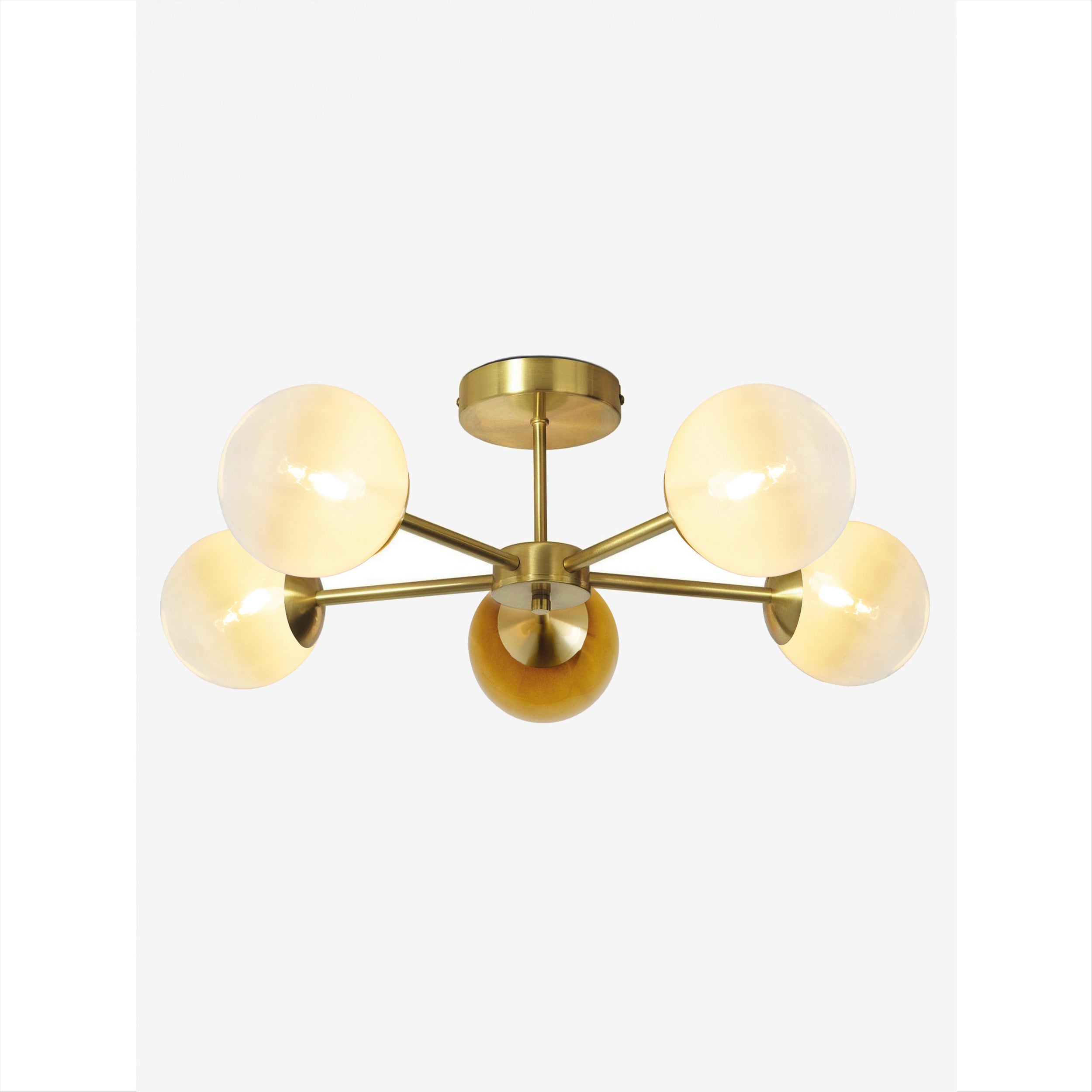 MADE.COM Globe 5 Light Flush Ceiling Light - Brass & Green Ombre