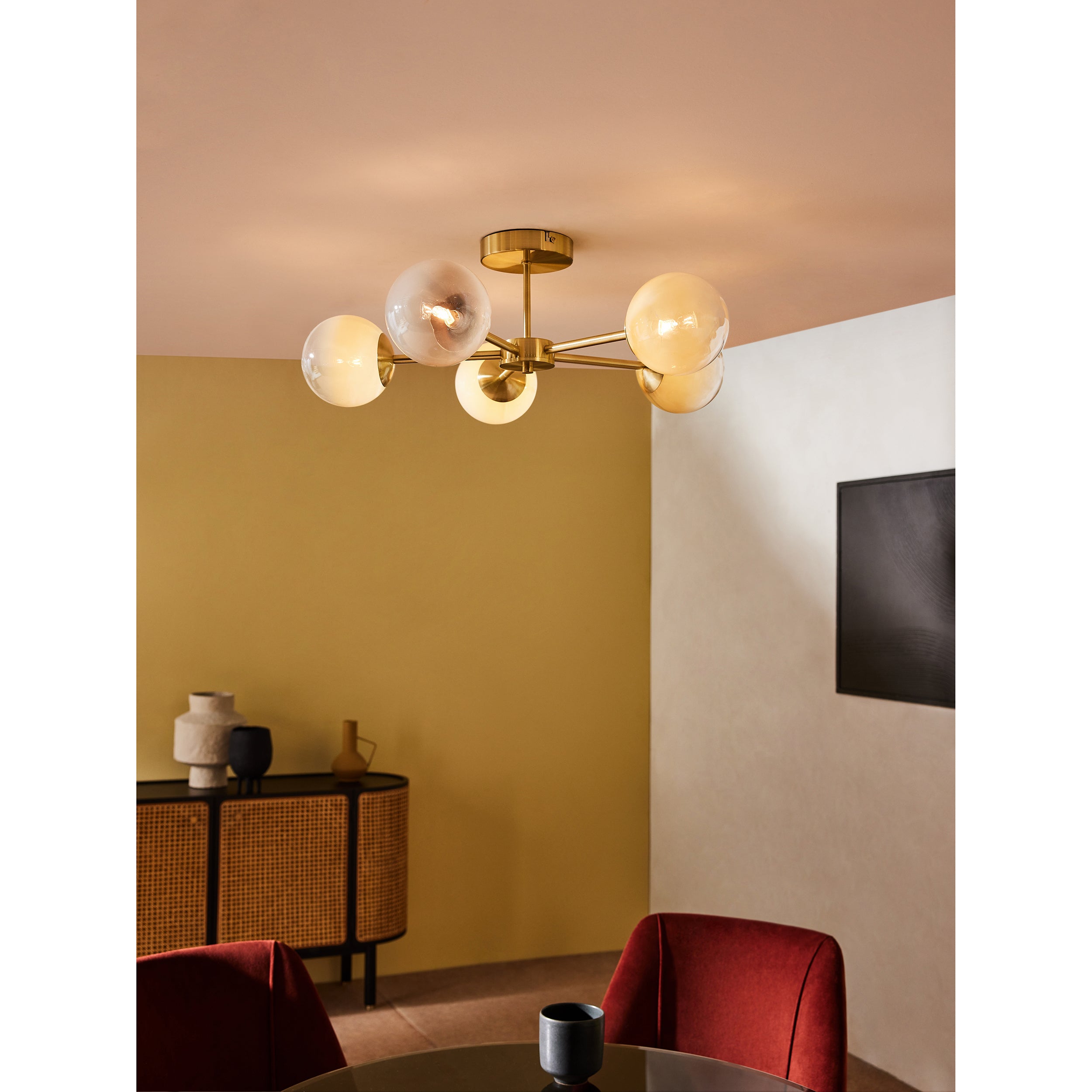 MADE.COM Globe 5 Light Flush Ceiling Light - Brass & Green Ombre